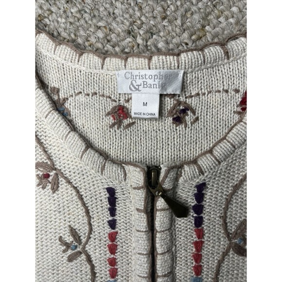 Christopher & Banks Full Zip Up Cardigan Sweater Knitted Oatmeal Size Medium - Picture 5 of 16